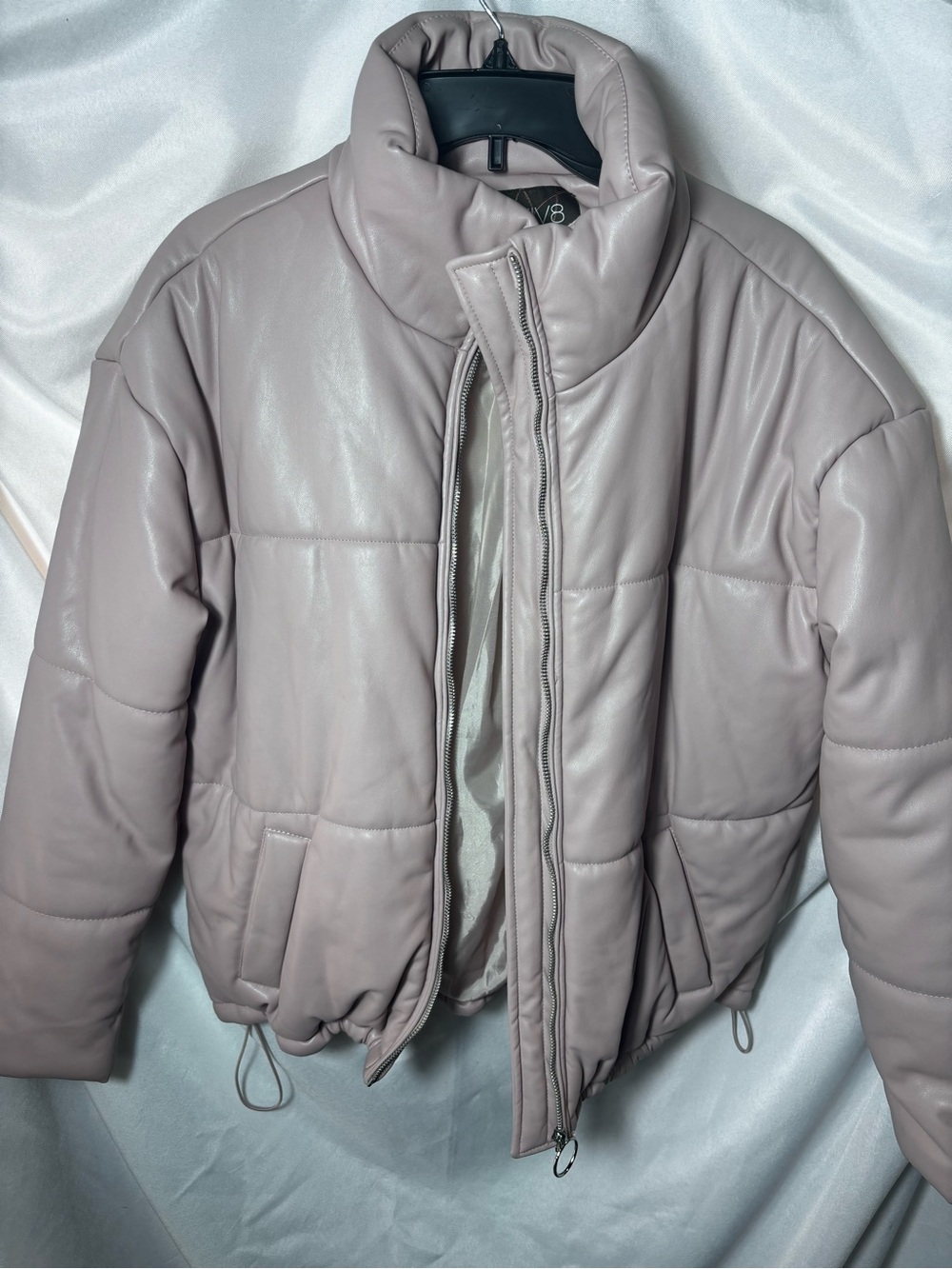 Vero Moda Taupe Blush Faux-Leather Quilted‎ Puffer Jacket
